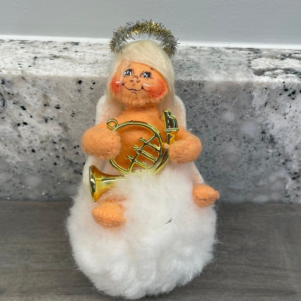 2006 Annalee Angel w/ Halo Playing Instrument on Snowball Pompom Cloud Ornament